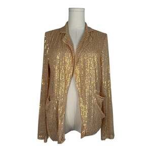 Haptics Gold Sequin Open Front Relaxed Fit Blazer Jacket Small
